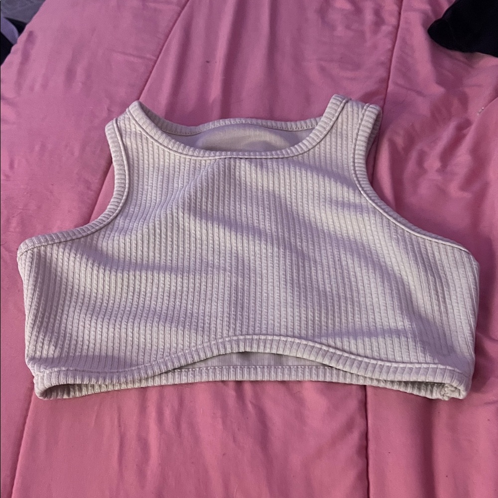 Cream Ribbed Women's Crop Top